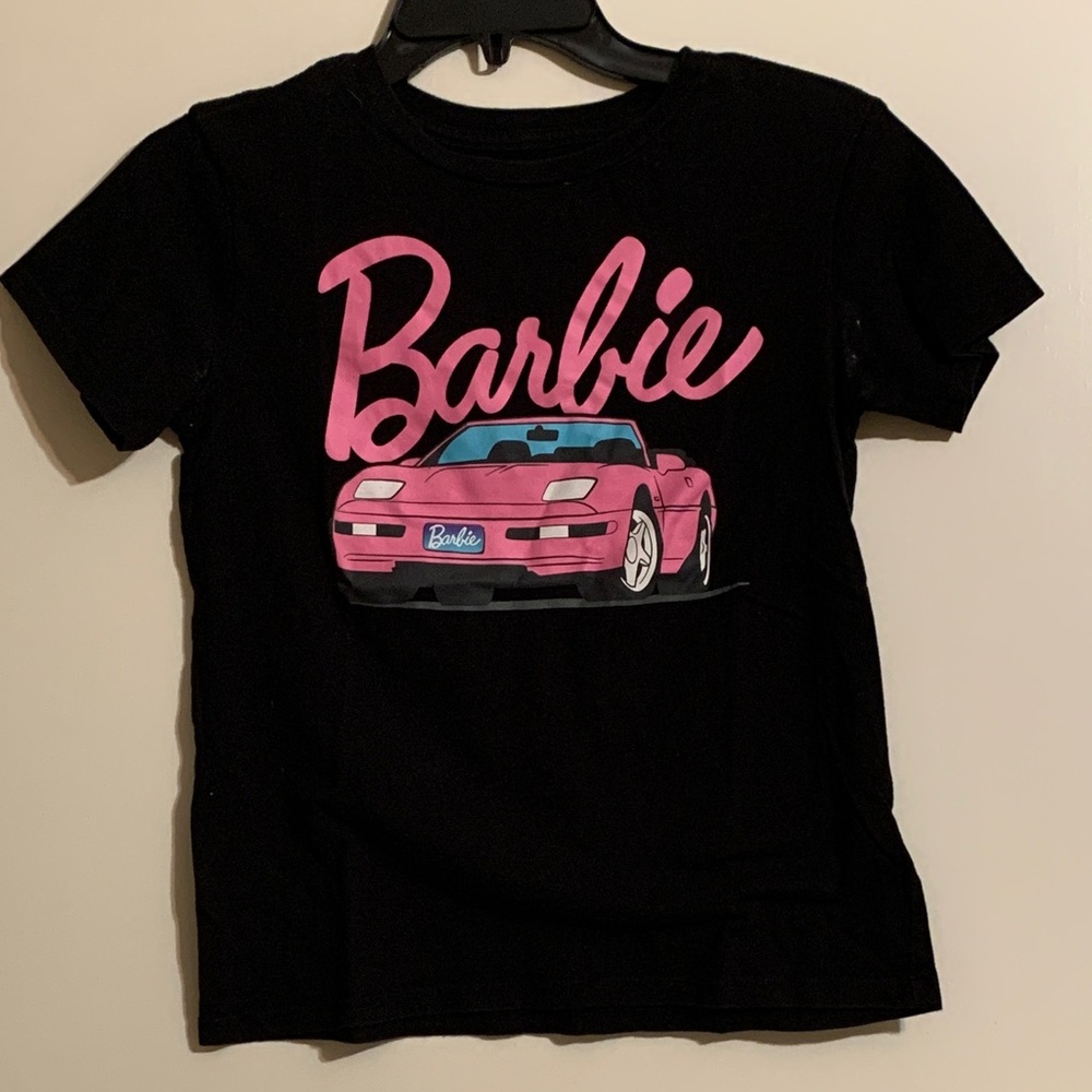 Barbie Kids Black Tee with Pink Car Design